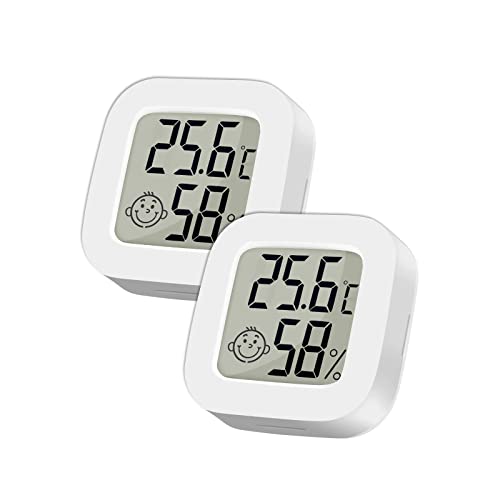 ARCELI Termómetro Higrómetro Digital Mini Termómetro Higrómetro Interior Lindo Termómetro Portátil Hogar para Casa Terrario Habitación Bebé Incubadora Cueva etc (2 blancos) Cover