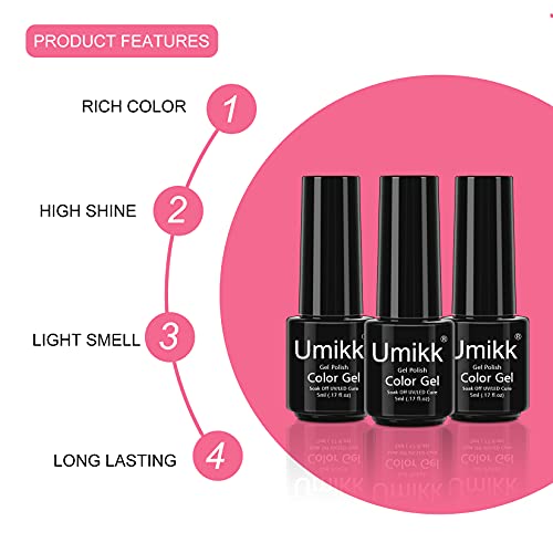 Umikk 24 Stück Gel Nagellack Set 21 Farben 5ml mit Basis No Wipe Top Matte Decklack 10ml UV LED Cure Coral Orange Weiß… – Bild 7