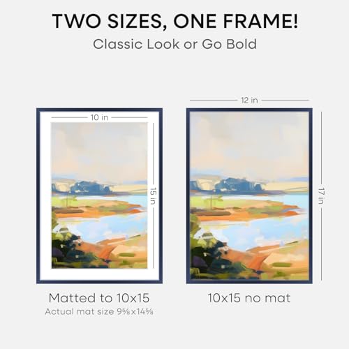 Image of Homeforia 12x17 Picture Frame Navy Blue, High End Metal 12x17 Poster Frames with Mat 10x15 Photo, 12 x 17 Navy Blue Frame Matted to 10 by 15 Print, 17x12 Thin Frame, Tempered Glass, Wall Kit, Set of 2