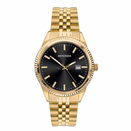 Sekonda Mens Gold Plated Case, Black Sunray Dial and Gold Plated Stainless Steel Bracelet 1642
