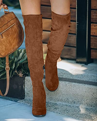 Vetaste Women's Faux Suede Over The Knee Boots Side Zipper Chunky Heel Wide Calf Boot #TOP2