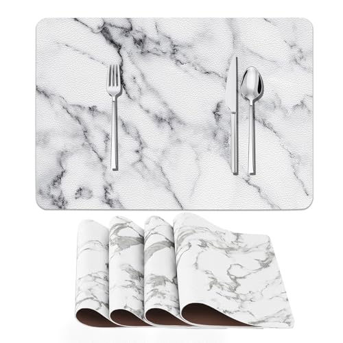 BaHomeck Faux Leather Placemats Set of 4, Marble Watercolor Vintage
