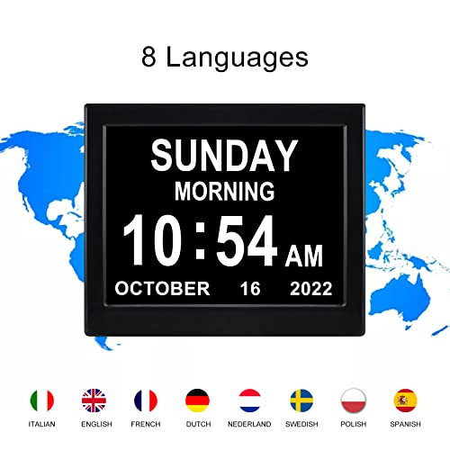 Kastiss [New 2022 Digital Calendar Day Clock - Extra Large Impaired Vision Digital Clock, Clock For Elderly, Programmable Medication Reminder, Hourly Chime, For Alzheimer's Disease (8 Inches) #TOP4
