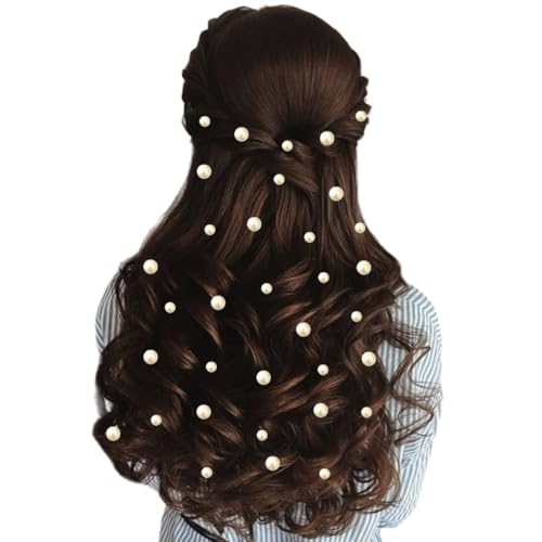 Image of Hair Flare Round Pearl Hair Stickers: Combo of 18 (6mm) & 16 (8mm) pearl, Easy Stick-On, No Pins Needed, Pack of 34 2860 Silver