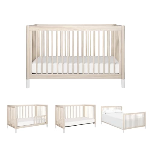 Image of Babyletto Gelato 4-in-1 Convertible Baby Crib with Wooden Toddler Bed, Daybed & Full-Size Bed Conversion - GREENGUARD Gold Certified - 4 Adjustable Mattress Heights - Washed Natural & White