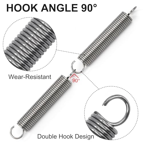 GUNGY Zugfedern mit Haken Edelstahl Zugfeder Spannfeder 50mm Außendurchmesser 8mm Drahtdurchmesser 1,0 mm Hakenwinkel 90 Grad Maximale Zugkraft 2,5kg 1,0x8x50mm 10 Stück