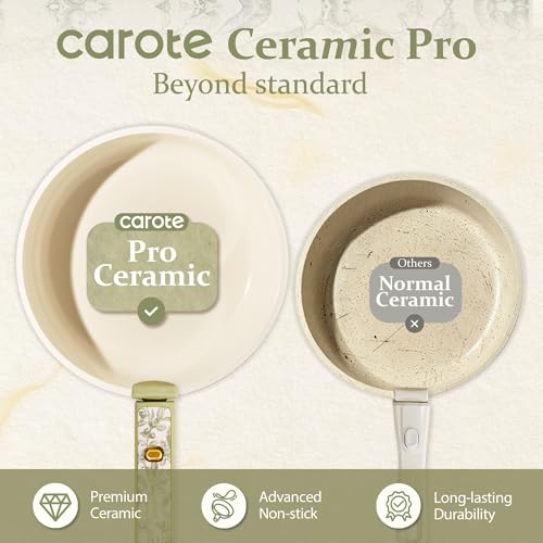 Image of CAROTE 25-Piece Ceramic Cookware Set, Nonstick Pots and Pans Set with Detachable Handle, Non-Toxic Kitchen Cooking Set, Dishwasher & Oven Safe, Induction Compatible, PFAS Free