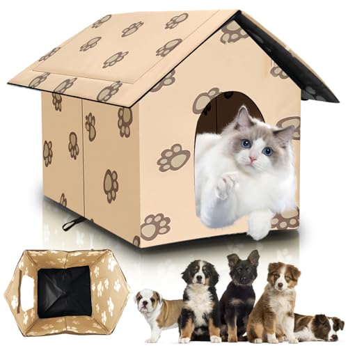 SPORWAY Casa para gatos para exteriores, resistente al invierno, impermeable y cálida, plegable, con cojín extraíble, casa para mascotas al aire libre para perros pequeños, gatos, mascotas callejeras