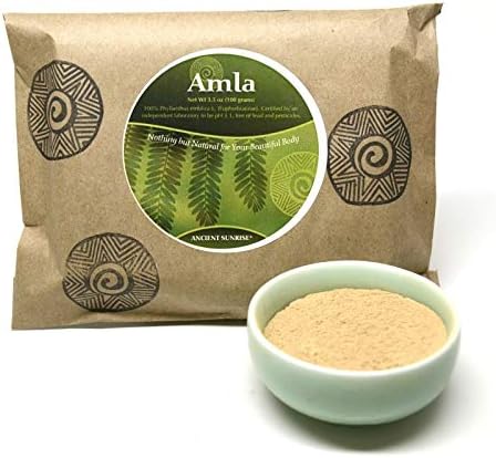 Ancient Sunrise Amla Powder - 100% natural amla for hair, Tones henna color, Strengthens hair promoting growth, High in Vitamin C, Paraben, sulfate and silicone free, 100 grams