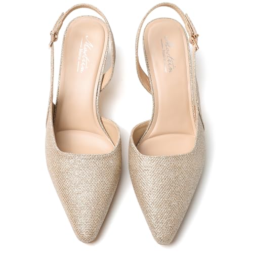 Image of Mostrin Kitten Heels for Women Slingback Pointed Closed Toe Heels Women's Pumps Shoes for Wedding, Party, Commuting