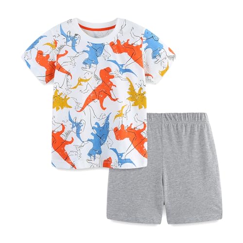 Image of LMYOVE Toddler Boy Short Set Little Boy Clothes Casual CrewNeck Short Sleeve T-Shirt and Short Sets Summer Beach Outfits(5T Dinosaur Print)