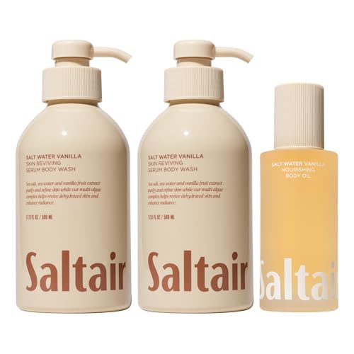 Saltair Body Oil and 2-Pack Body Wash Set â€“ Moisturizing Cleanser and After-Shower Skincare Duo â€“ Salt Water Vanilla Scent