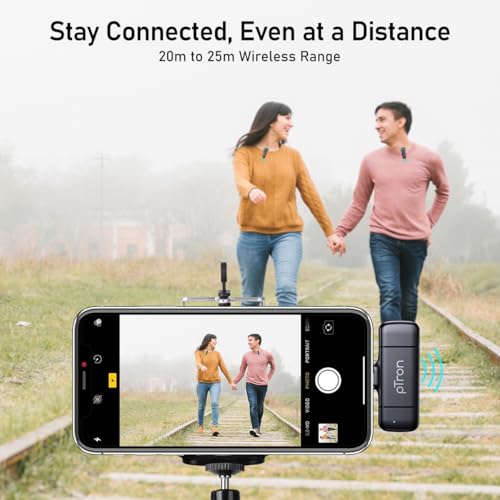 Image of pTron KWM-2 Type C Wireless Microphone with Charging case w /Noise Cancellation, 48Hrs Battery, 20m Wireless Range, Collar Mic for DSLR /iPhone /Android, Vlog, Streaming /Zoom Meeting (Black)