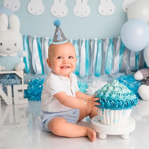 HGFC 1st Birthday Hat For Baby - Natural Boho First/1st Birthday Decorations, Boho First Birthday Crown,Cake Smash Photo Prop (Blue) by HGFC - Image 5