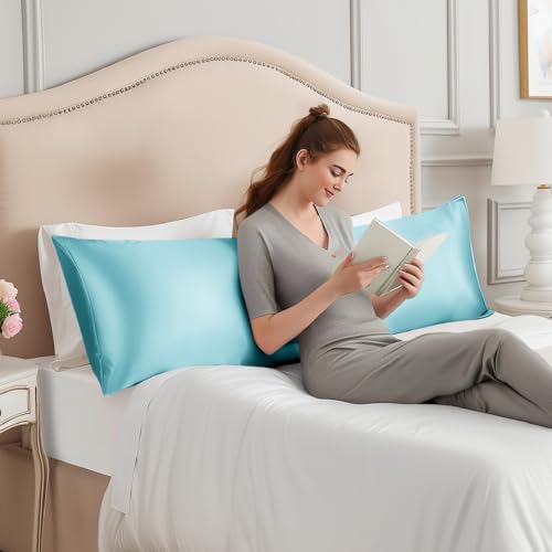 Image of INFIIXSO Body Pillow Cover with Zipper, Luxury Mulberry Silk Long Body Pillow Case 20x54 Inches, Ultra Smooth and Soft Cooling Body Pillow Pillowcase, Gift for Women, Men(Ocean Mist)