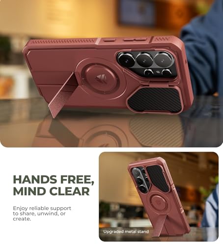 Image of Dexnor for Samsung Galaxy S26 Ultra Case with Camera Cover & Adjustable Kickstand & Screen Protector, Compatible with MagSafe, Rugged Shockproof Bumper Cases Magnetic Protective Cover(2026),Maroon Red