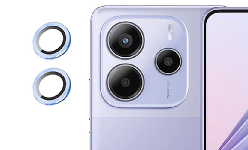 Image of imluckies Camera Ring Lens Protector (Aluminum with Tempered Glass) Compatible for Redmi Note 14 - Blue (Pack of 2 rings)