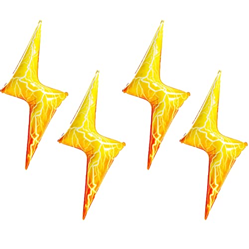 4Pcs Huge Yellow Lightning Foil Balloons Flash Bolt Shape Balloons Mylar Lightning Bolt Party Balloons for Birthday Party, Wedding, Baby Shower Decor