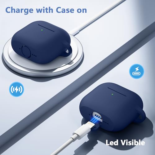 Maledan Hülle Kompatibel mit AirPods 4 Hülle Case 2024, Weich Silikon Ganzkörper-Schutzhülle für Apple AirPods 4 Generation Hülle mit Reinigungskit & Schlüsselanhänger [LED Sichtbar], Marineblau