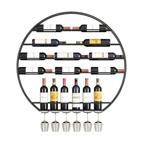 Étagère à bouteilles ronde murale suspendue rustique pour rangement de bar - 2