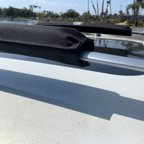 COR Surf Aero Roof Rack Pad and Premium No-Scratch Cam Buckle Tie Down Straps with Protective Silicone for Surf, SUP, Kayak and Canoe (28" Narrow Black)