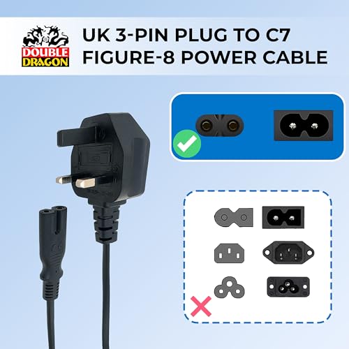 UK 3-Pin Plug to IEC C7 Figure 8 Power Cable, 2 Meter, BS1363 Certified Plug with 10A Fuse, VDE Approved Cable, CE Certified Connector | Compatible with Printers, Game Consoles, Set-Top Boxes & More - Image 2