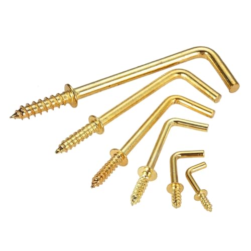 L�^�t�b�N Zinc Alloy L-Shape Screw-in Hooks | Gold Multiple Sizes Wood Mounting: Household Items(10pcs 37x13x3mm)