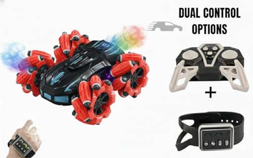 Image of Stunt Spray Car with 360 Rotation, Drift Wheels, LED Lights & Remote Control | RC Car for Kids with Mist Spray & Music | High-Speed, Off-Road, Drift Car Toy for Boys & Girls | Red