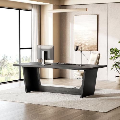 1Easylife 70.87 Inches Long Executive Desk, Black Wooden Computer Desk,