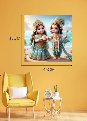 Image of Akki World Vinyl Bal Radha Krishna God Wall Poster For Pooja Room, Kids Living Room (Mulitcolor, Size - 46Cm X 46Cmself-Adhesive, Smooth Surface, 30 Cms)