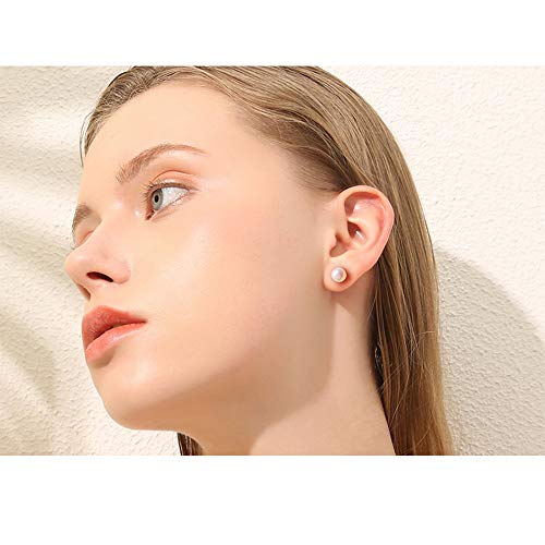 Alyc Pearl Earrings Genuine Freshwater Cultured Pearl White Button Stud Earrings With 925 Sterling Silver For Women(9.5-10.0Mm) #TOP4