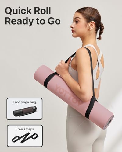 Image of Yoga Mat,Non-Slip TPE Exercise Mat(1 /4 Inch) for Pilates, Fitness & Barefoot Workouts, Home Gym Studio with Strap & Bag