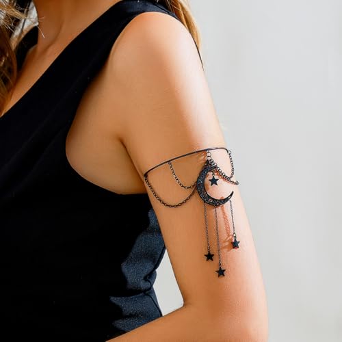Xerling Black Gothic Stars Moon Arm Bracelets Open Cuff Armband Armlet Crescent Moon Upper Arm Band Halloween Costume Jewelry for Women3