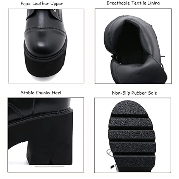 Dames ronde teen lederen gevechten enkelschoenen midden kalf hakplatform laarsjes vaze zip dikke hak punk goth schoenen