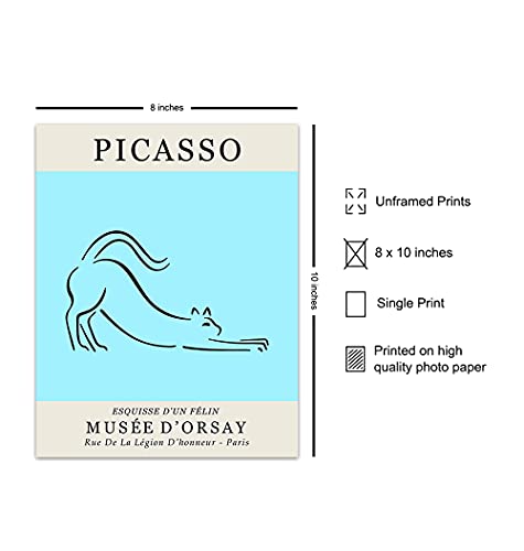 Pablo Picasso Wall Art - Picasso Poster - Cat Home Decor - Blue Cat Wall Art - Pablo Picasso Poster - Pablo Picasso Prints - Pablo Picasso Art - Cat Wall Decor - Cute Cat Lover Gifts For Women - 8X10 #TOP1