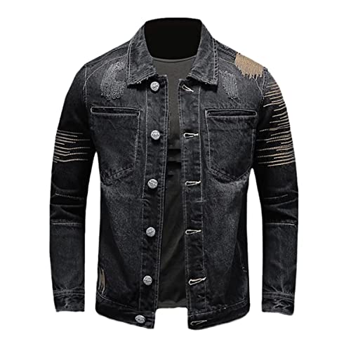 Veste en jean pour motard homme grande taille XXXXL noir style vintage