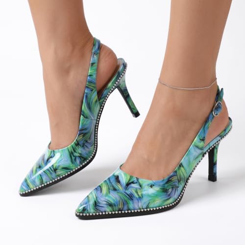 Image of YODEKS Slingback Heels for Women Pointy Toe Beaded Heels Close Toe Kitten Heel Pumps 2.5 Inch Stiletto Pumps Wedding Party Dressy Shoes