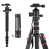Andoer 79inch Carbon Fiber Camera Tripod Monopod 3 in 1 Professional Travel Tripod with 360 Degree Ballhead Quick Release Plate for DSLR Cameras and Camcorders, Load Up to 26.5lb, Lightweight Tripod