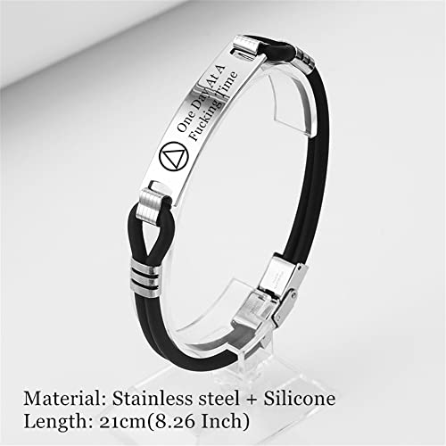 Personalized Engraved Sobriety Recovery Layered Silicone Bracelet, Inspirational Alcoholics Anonymous Alchohol Addiction Sober Recovering Bangle Inspiring AA AF Gifts for Family Friends, 8.26 Inch2