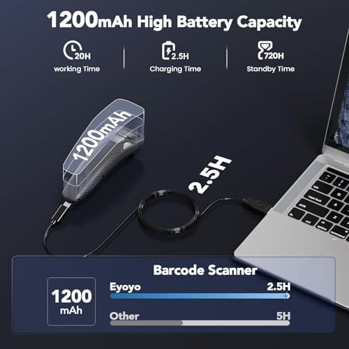 Eyoyo Bluetooth Barcode Scanner with Screen: Portable Mini 1D&2D QR Code Scanner for Retail Store, Library Book - USB Wired & Wireless Bar Code Reader Compatible for iPhone iPad Android Phone Laptop by Eyoyo - Image 3