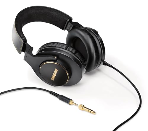 Image of Shure SRH840A Professional Over-Ear Wired Studio Headphones for Recording, Mixing & Monitoring - Closed-Back Circumaural Design with Detachable Cable, Black | 40mm Neodymium Drivers, 5-25, 000 Hz, 40 Ω, Detachable 3m Locking Cable, Includes 1 /4 Adapter and Pouch
