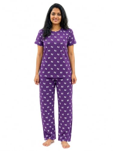 Image of Women's Night Dress | Printed Cotton Night Suit | Pyjama Set with Top and Bottom | Sleepwear | Ladies Night Dress | Casual Nightwear with Pocket | T-Shirt and Pant | Co-ord Set
