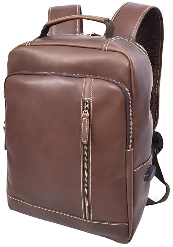 Sac à dos en cuir véritable pour homme marron HLG176R grand format L style vintage Brown Hunter