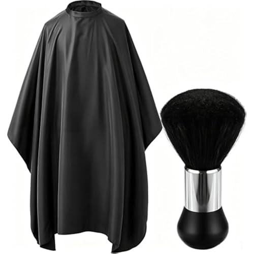 Professional Hair Cutting Cape with Neck Duster Brush, Salon Barber Cape, Hairdressing Accessories Black