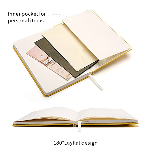 Deziliao Hardcover Notebook Journal 160 Pages, Lined Journal Notebooks For Work, 100Gsm Premium Thick Paper With Pocket, Medium 5.7"X8.4" （Yellow, Ruled） #TOP3