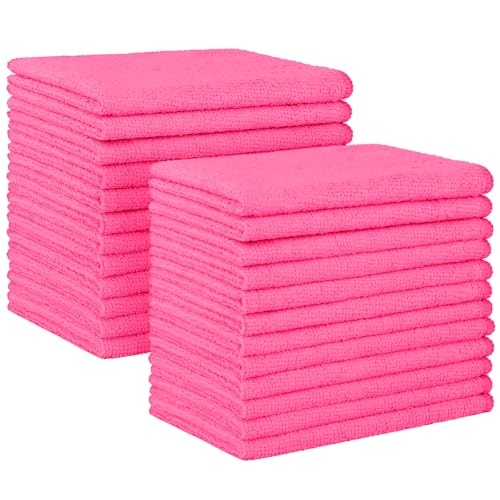Image of HOMEXCEL Pink Microfiber Cleaning Cloth, 24 Pack Absorbent Cleaning Rags, Lint-Free, Streak-Free Cleaning Towels for Car Kitchen House, 12 inchX11 inch