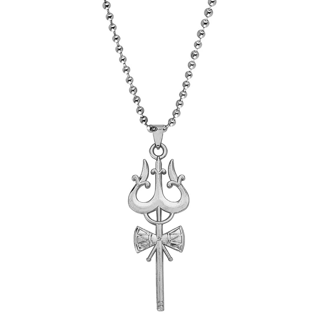 Religious Jewellery Lord Shiv Trishul Damaru Mahadev Locket with Chain Silver Zinc Metal Hindu God Pendant Necklace Chain for Men and Women-image-48