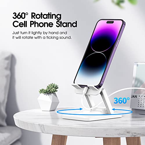 Aiwode 360° Rotating Cell Phone Stand,Desk Phone Holder,Portable Cellphone Cradle,Foldable Phone Stand,For Iphone 14/13/12/11/Pro/Max/Plus/Mini/Pro Max,Samsung,For Smartphones(4-8"),White #TOP1