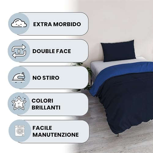 Housse de couette 150x200 bleu royal réversible double face parure Vera - 3