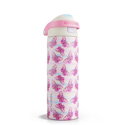 Image of ENCOOL Leakproof Insulated Water Bottle with Straw Dual-Sip Water Bottle Bag-Safe Design for Work, Commute & Gym - Keeps Drinks Cold All Day, 24 oz, Y2K Butterfly